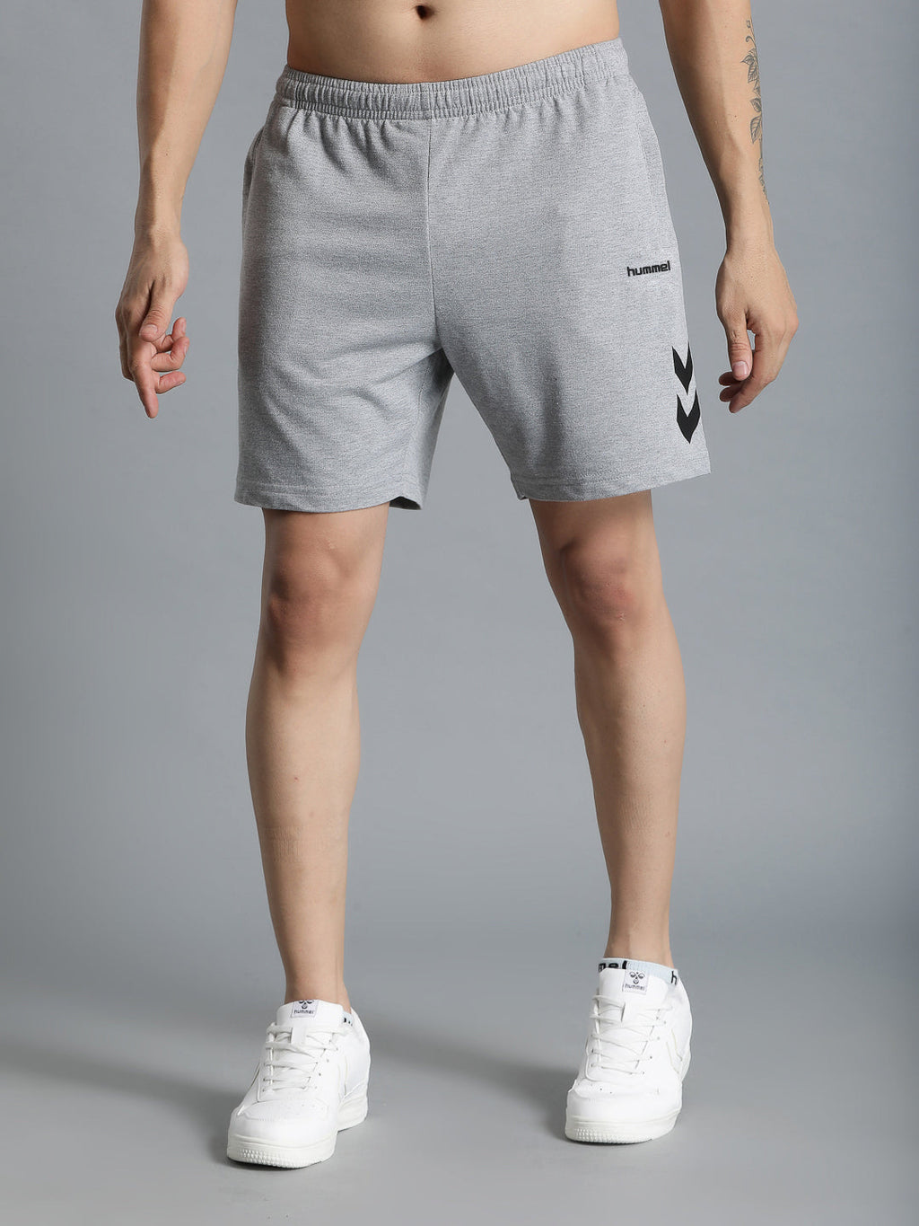 Hummel Grey Melange Regular Shorts for Men Gym Wear