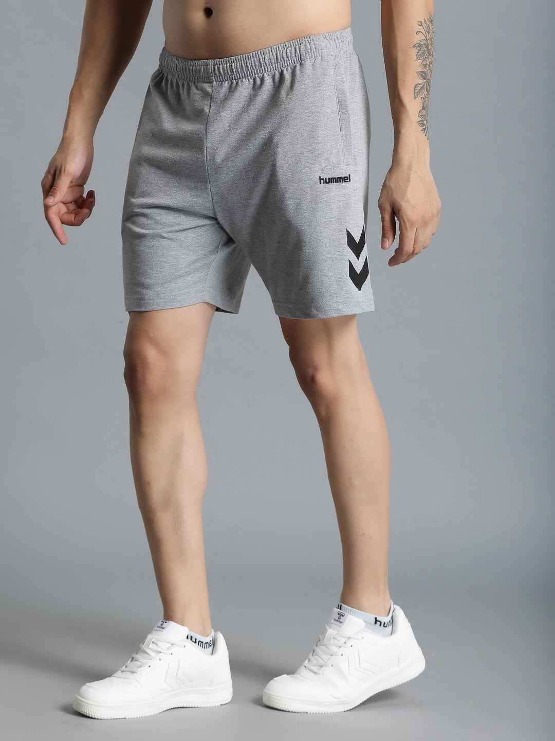 Hummel Grey Melange Regular Shorts for Men Gym Wear