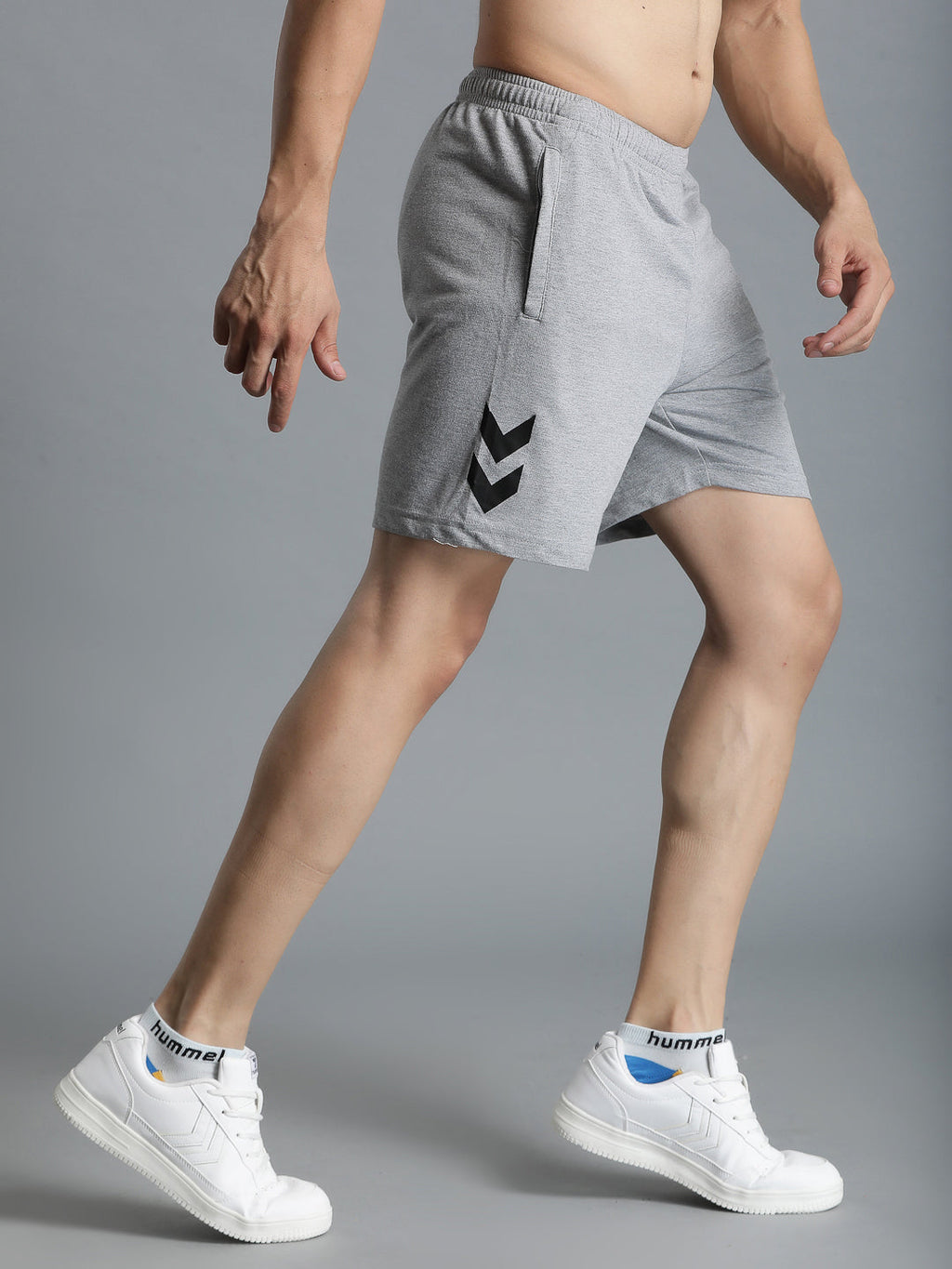 Hummel Grey Melange Regular Shorts for Men Gym Wear