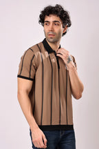 Stylox Men's Slim Fit Half Sleeve Casual Stripes T-Shirt with Zip Closure