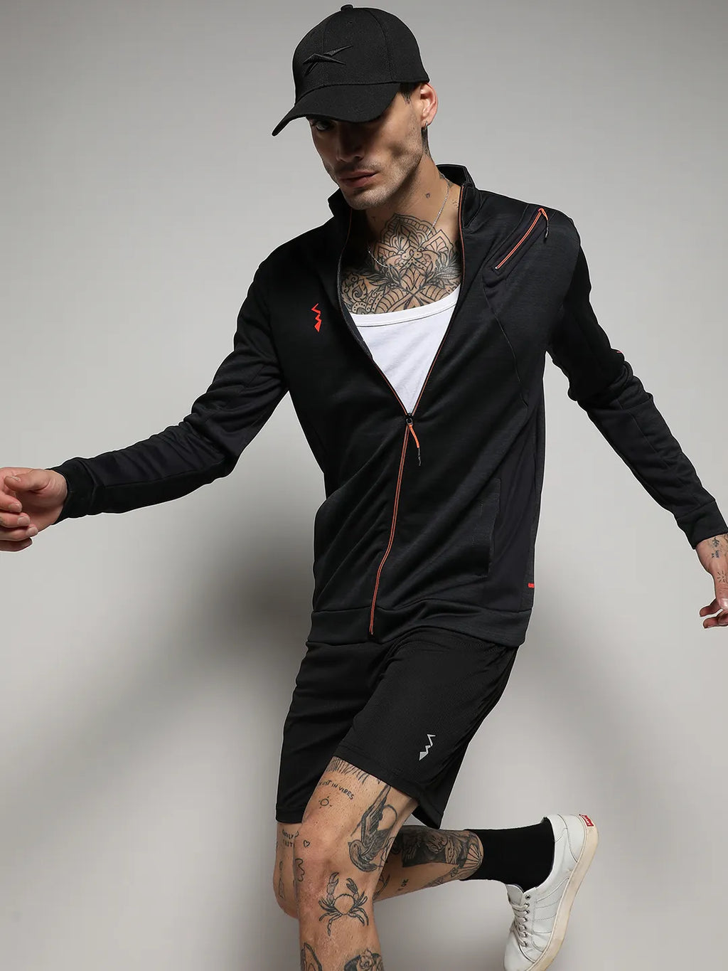 Campus Sutra Heathered Activewear Jacket With Reflective Detail