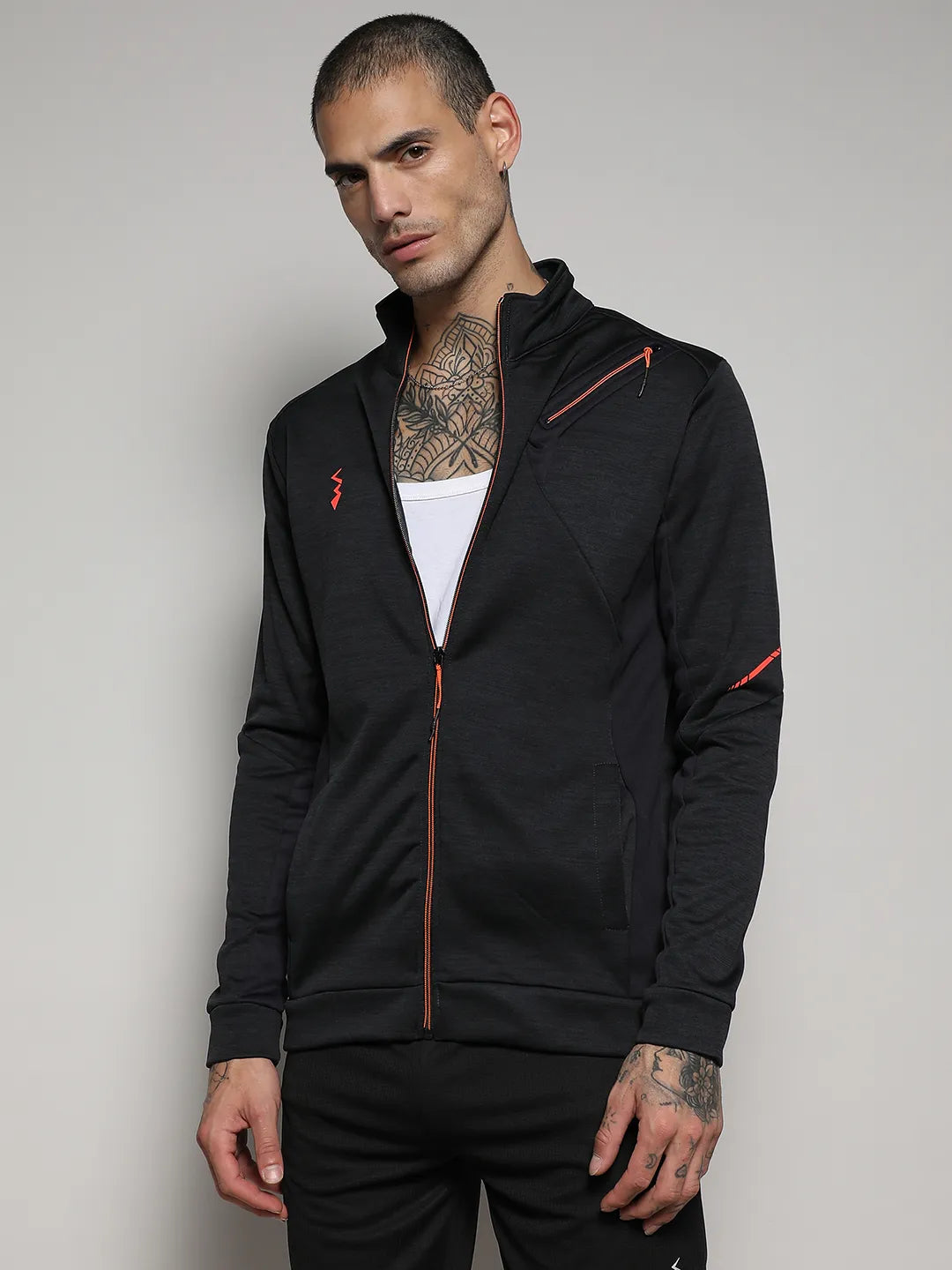 Campus Sutra Heathered Activewear Jacket With Reflective Detail