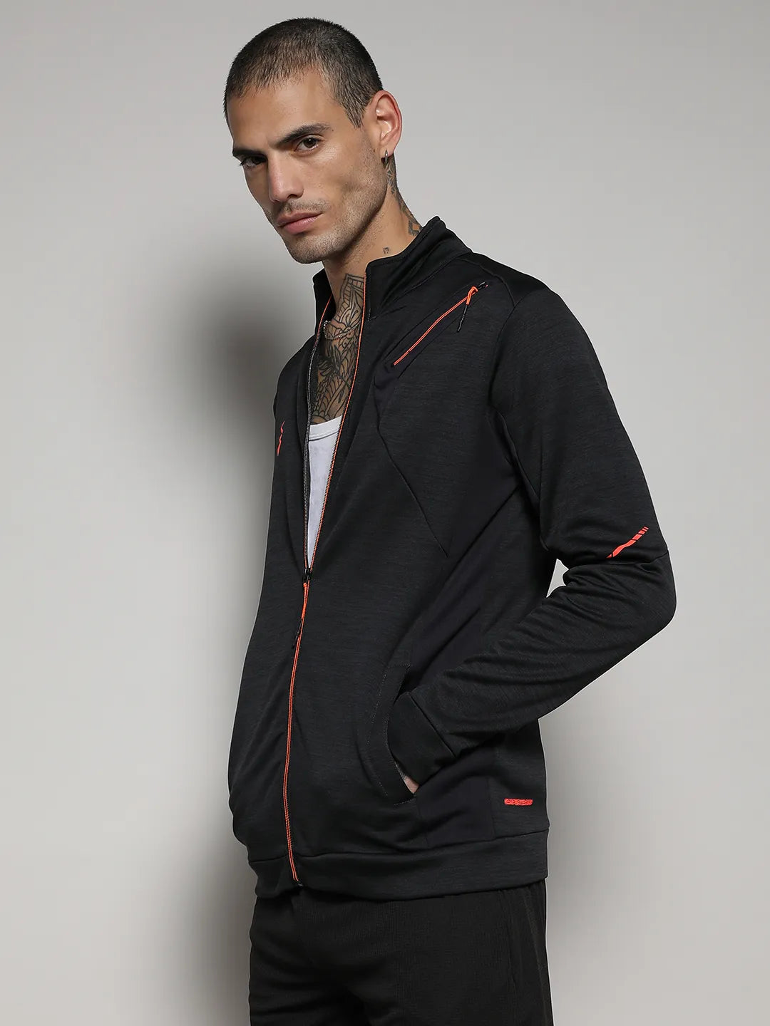 Campus Sutra Heathered Activewear Jacket With Reflective Detail