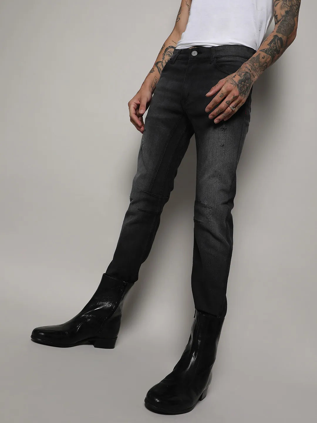 Campus Sutra Minimal Side Distressed Denim Jeans