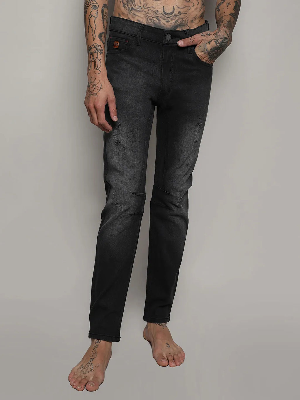 Campus Sutra Minimal Side Distressed Denim Jeans