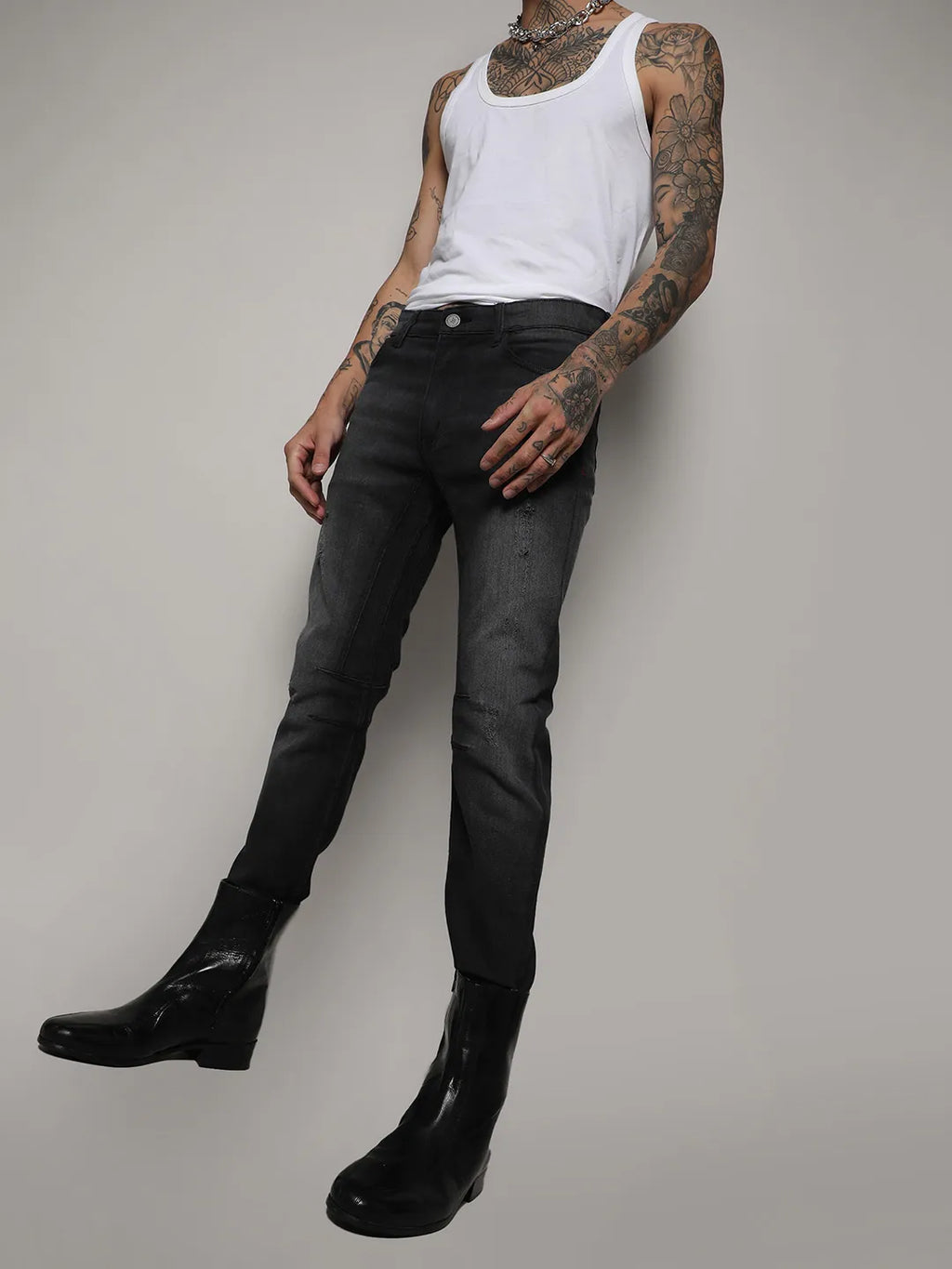 Campus Sutra Minimal Side Distressed Denim Jeans
