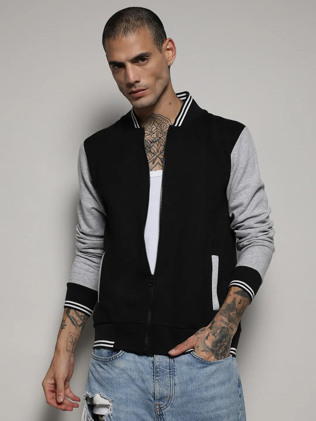 Campus Sutra Zip-Front Jacket With Open-Angled Pocket