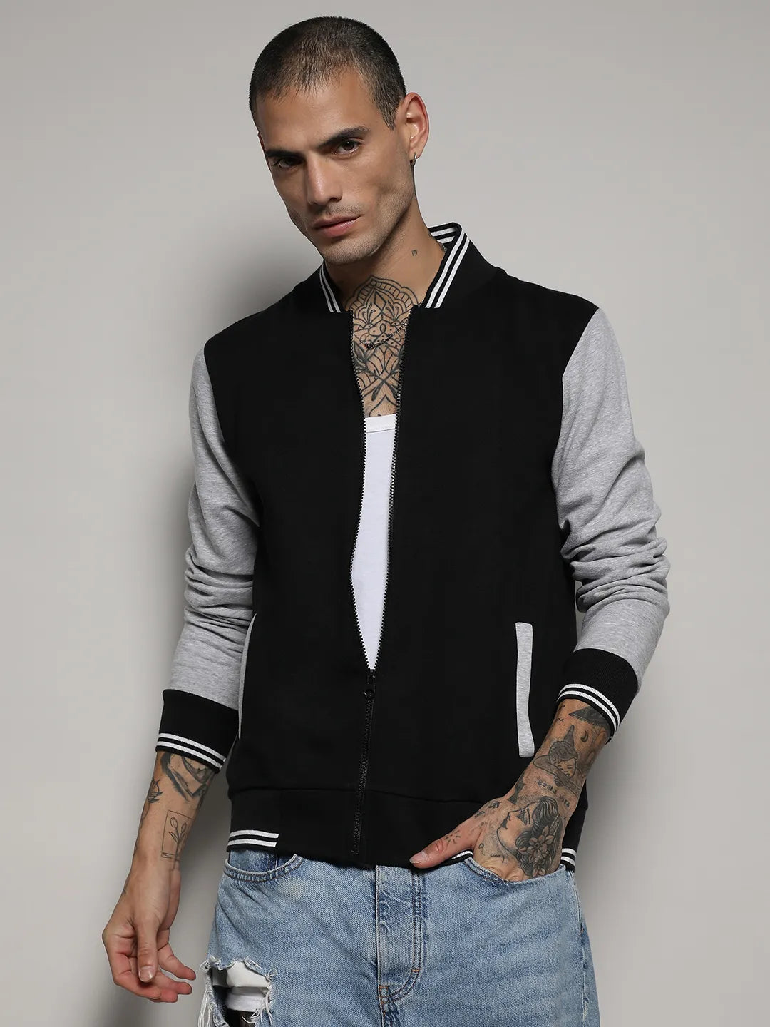 Campus Sutra Zip-Front Jacket With Open-Angled Pocket