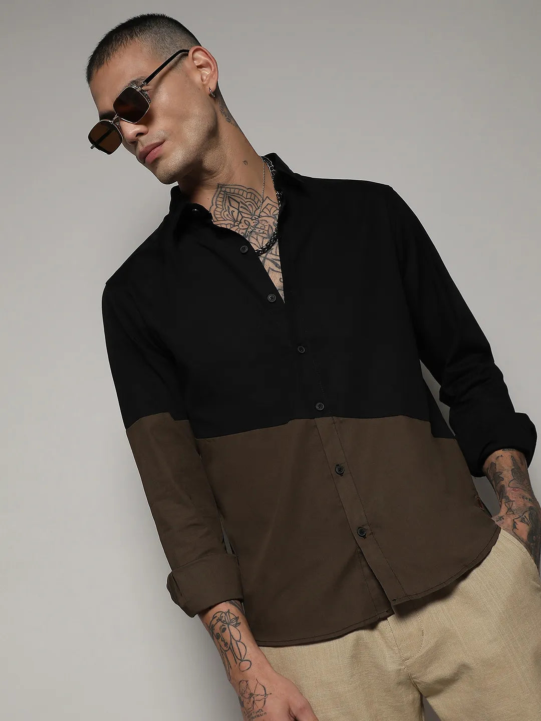 Campus Sutra Contrast Panel Shirt