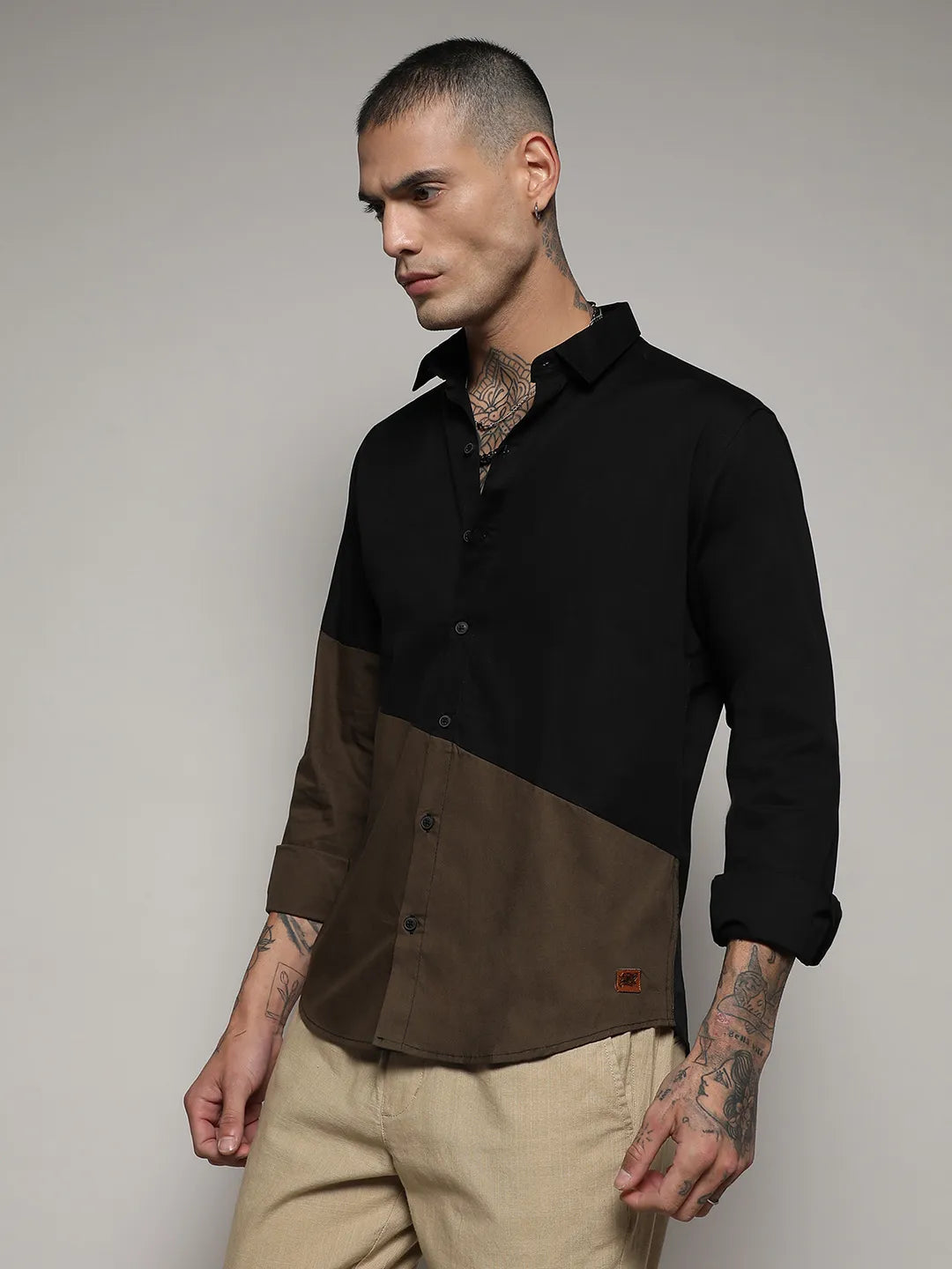 Campus Sutra Contrast Panel Shirt