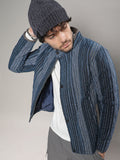 Campus Sutra Striped Quilted Bomber Jacket