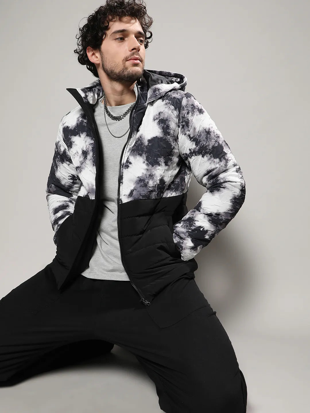 Campus Sutra Tie-Dye Block Puffer Jacket