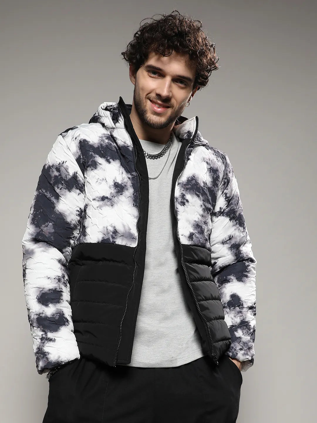Campus Sutra Tie-Dye Block Puffer Jacket