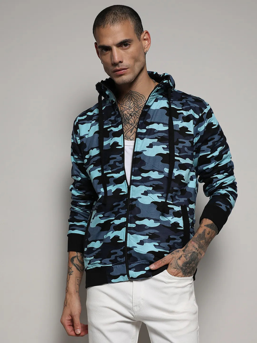 Campus Sutra Camouflage Hoodie With Insert Pocket
