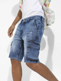 Campus Sutra Distressed Cargo Denim Shorts