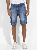 Campus Sutra Distressed Cargo Denim Shorts