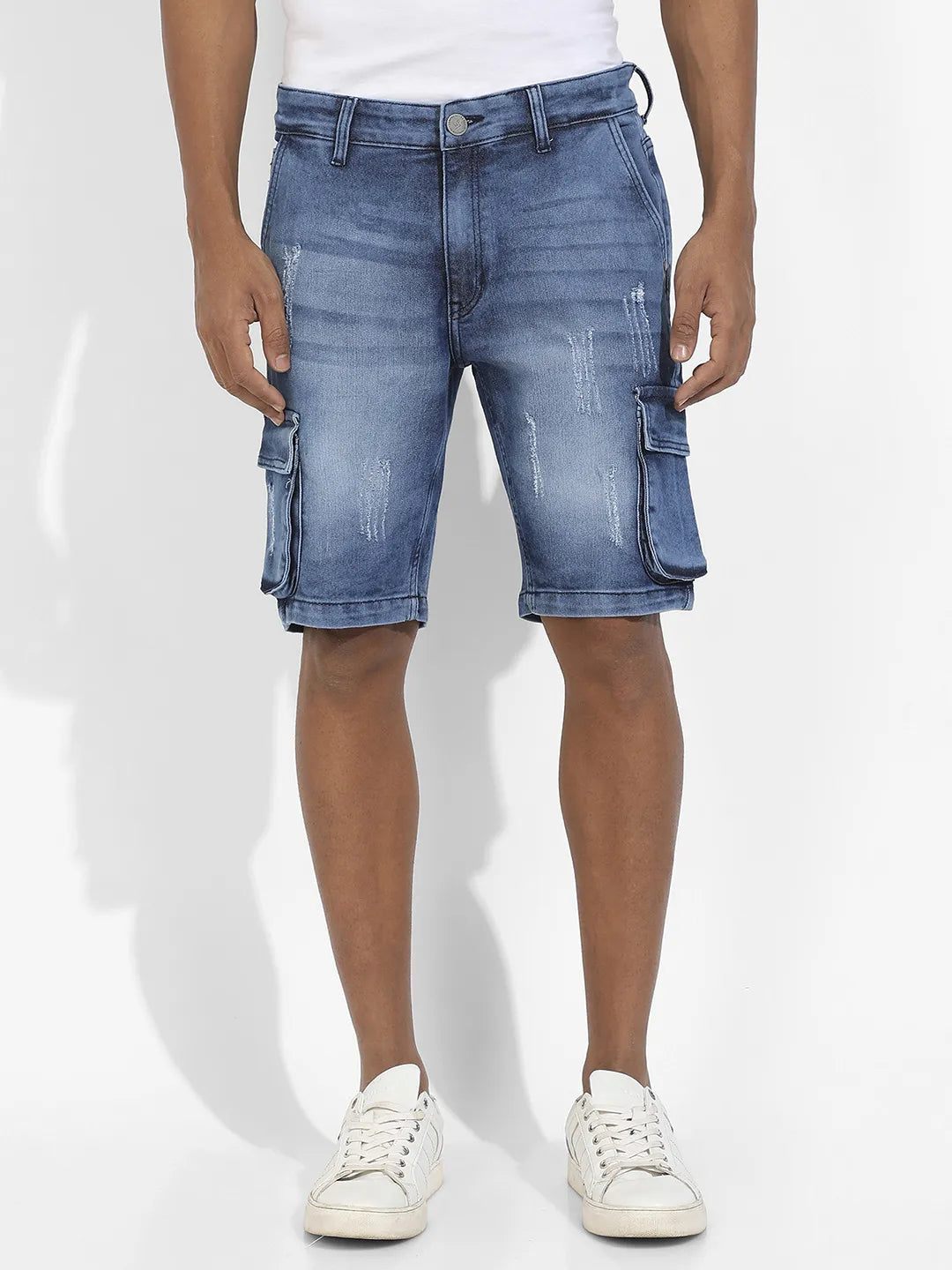 Campus Sutra Distressed Cargo Denim Shorts