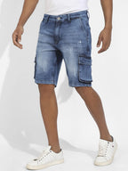 Campus Sutra Distressed Cargo Denim Shorts