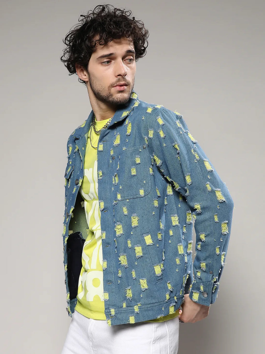 Campus Sutra Heavy Distressed Denim Jacket