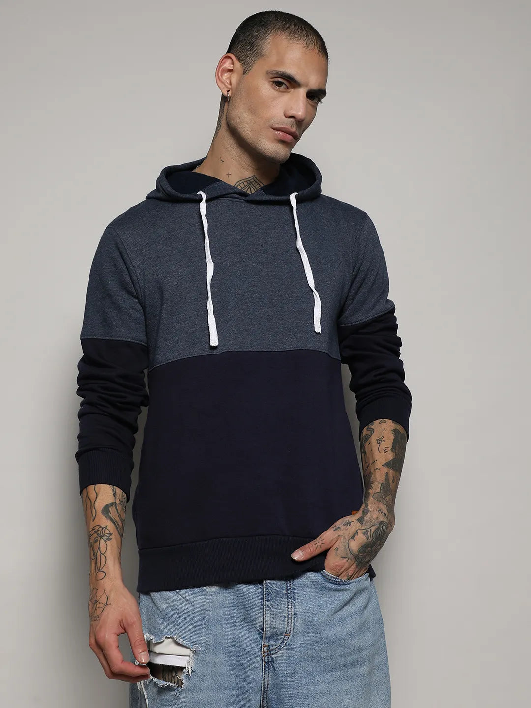Campus Sutra Pullover Hoodie With Contrast Detail