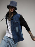 Campus Sutra Light-Wash Denim Jacket With Sweatshirt Sleeve