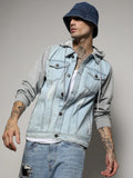 Campus Sutra Light-Wash Denim Jacket With Sweatshirt Sleeve