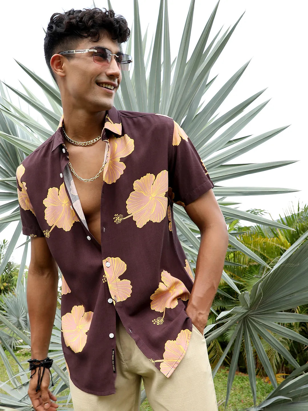 Campus Sutra Hibiscus Print Shirt