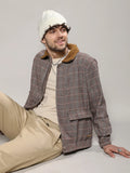 Campus Sutra Tartan Plaid Jacket With Fleece Collar