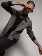 Campus Sutra Zip-Front Jacket With Ribbed Hem