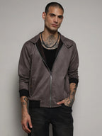 Campus Sutra Zip-Front Jacket With Ribbed Hem