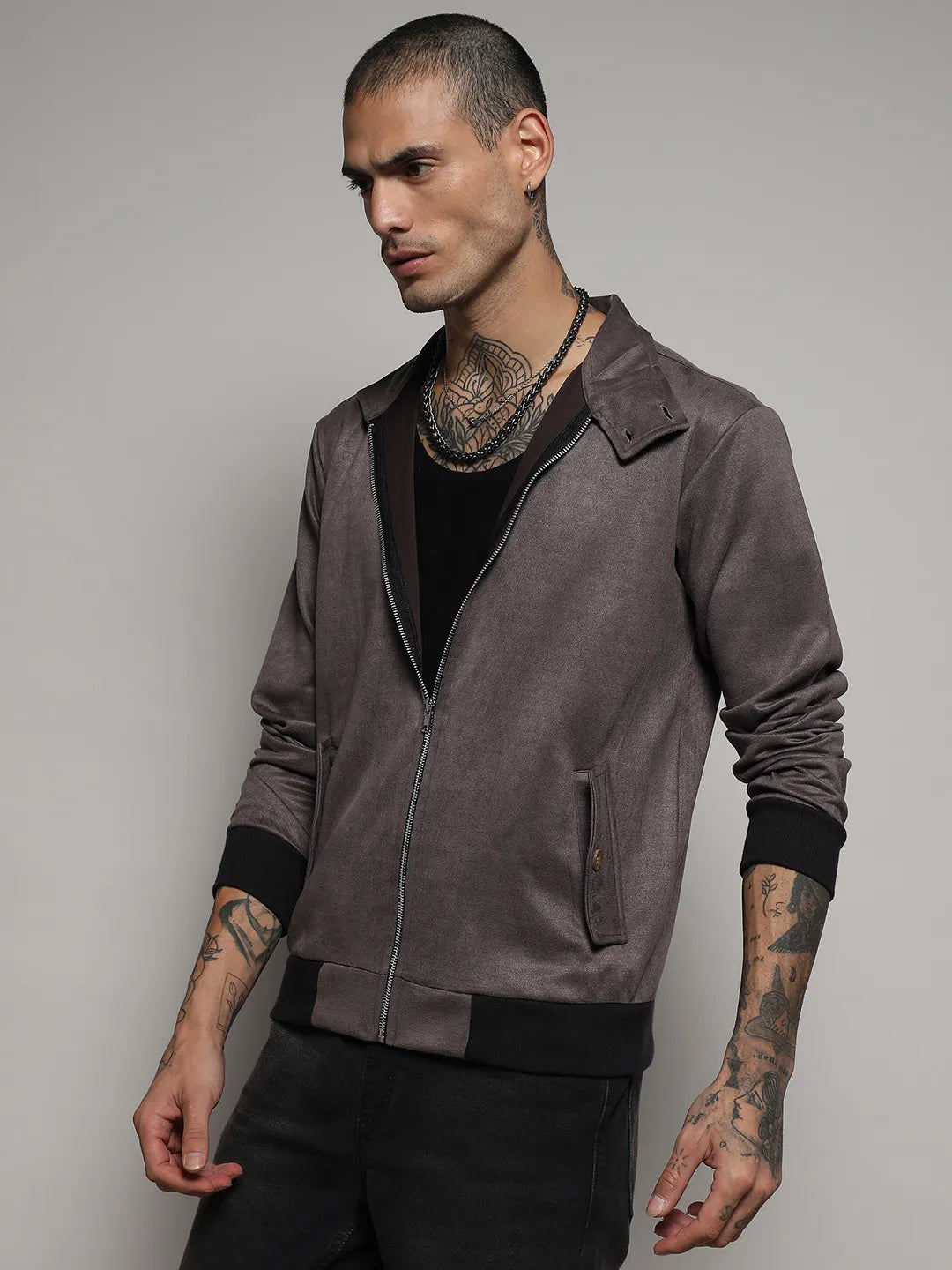 Campus Sutra Zip-Front Jacket With Ribbed Hem