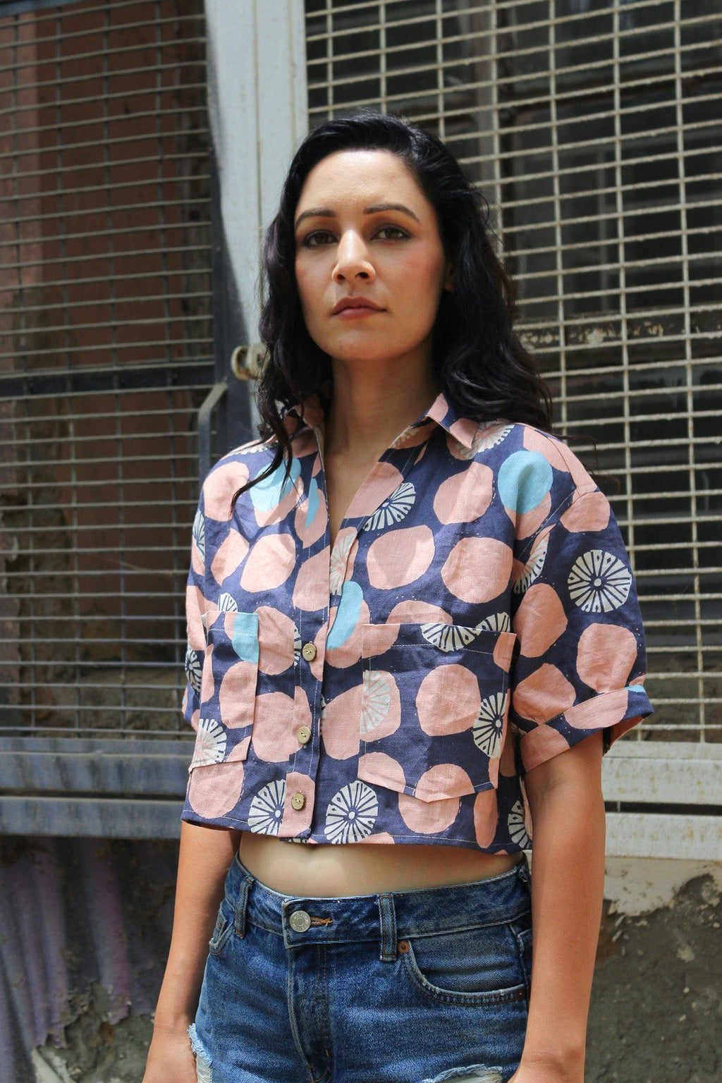 ShopKapaas Berry Blue Linen Crop Top