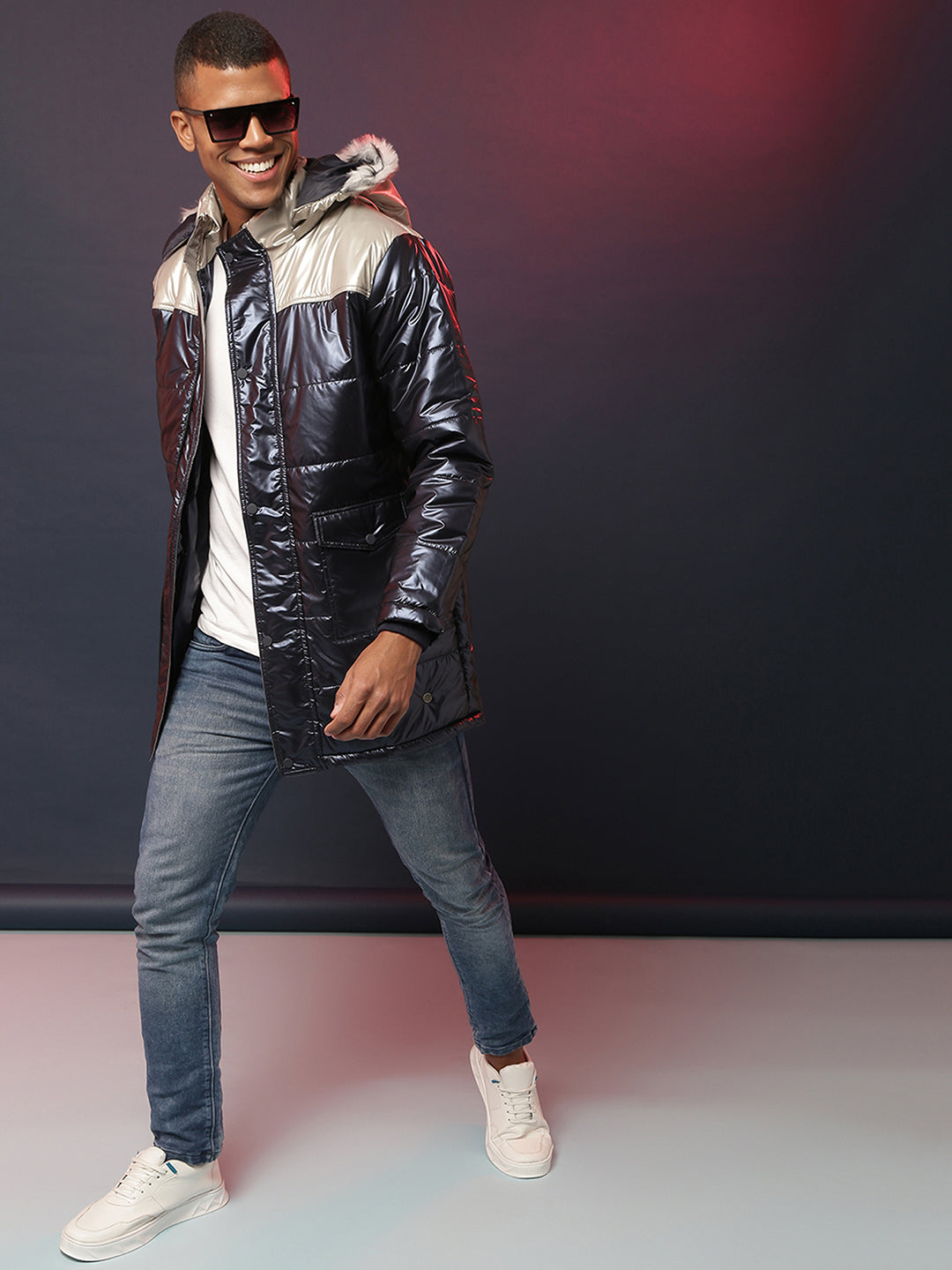Campus Sutra Zip-Front Puffer Jacket With Fur Detail
