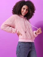 Furry Hoodie With Ribbed Hem