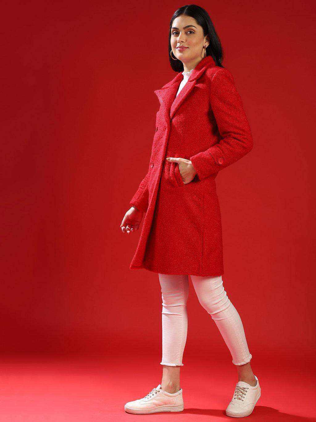 Double-Breasted Sherpa Long Coat
