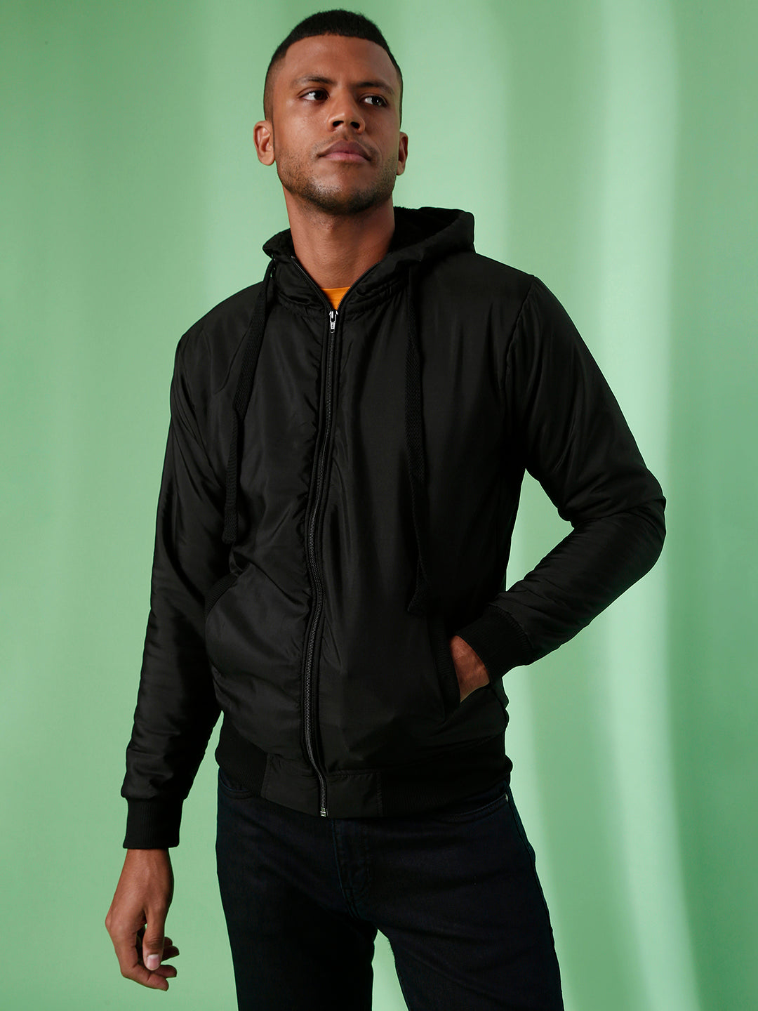 Campus Sutra Zip-Front Jacket With Ribbed Hem
