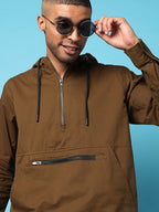 Campus Sutra Half-Zip Utility Jacket With Contrast Drawstring