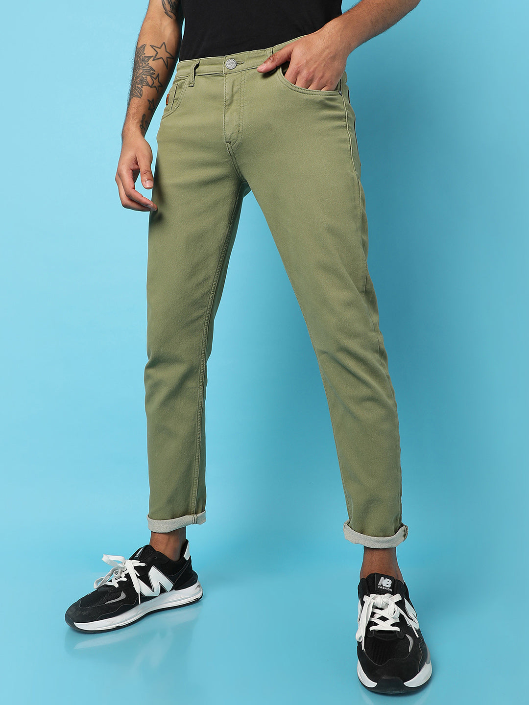 Campus Sutra Rolled Hem Denim Jeans