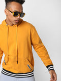 Campus Sutra Cotton Mustard Yellow Full Sleeve Sweatshirt With Hoodie Regular Relaxed Fit