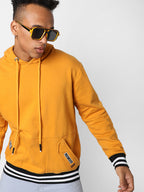 Campus Sutra Cotton Mustard Yellow Full Sleeve Sweatshirt With Hoodie Regular Relaxed Fit