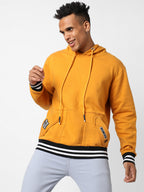 Campus Sutra Cotton Mustard Yellow Full Sleeve Sweatshirt With Hoodie Regular Relaxed Fit