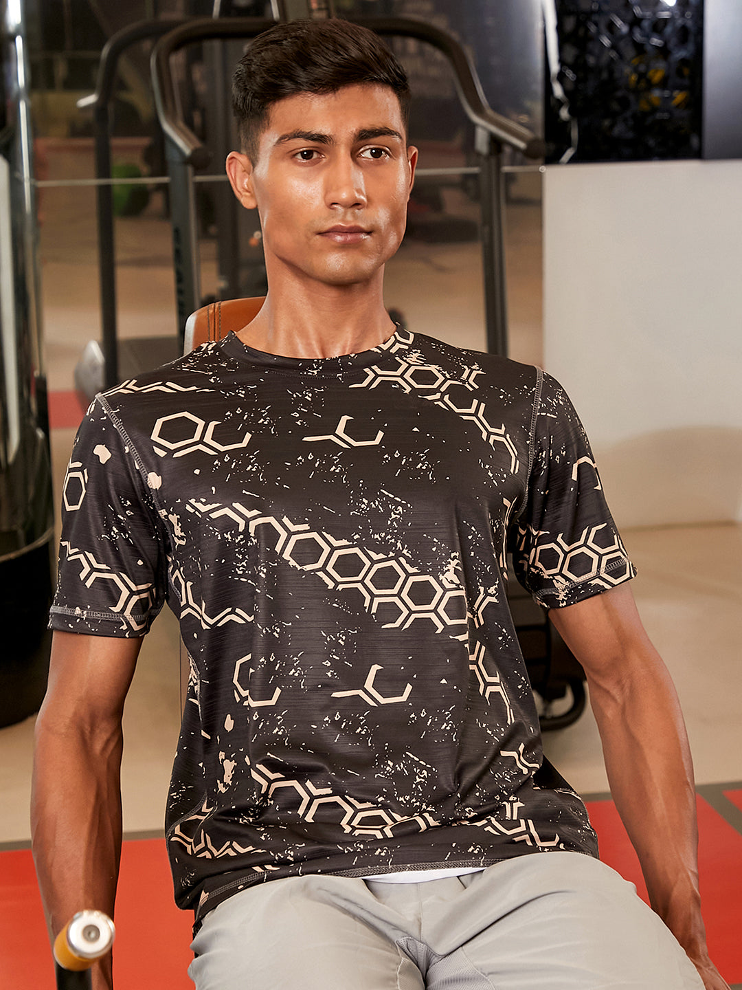 Campus Sutra Geometric Activewear T-Shirt