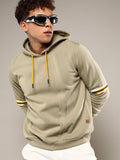 Campus Sutra Pullover Hoodie With Contrast Striped Sleeve