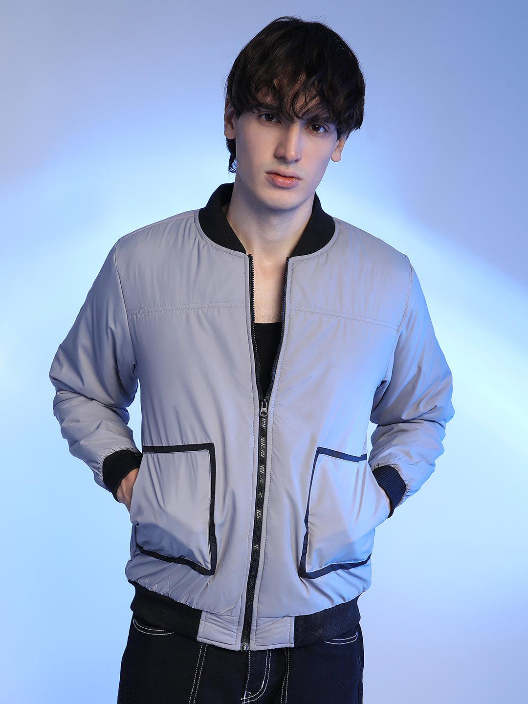 Campus Sutra Zip-Front Puffer Jacket With Contrast Detail