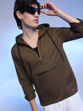 Campus Sutra Half-Zip Utility Jacket With Contrast Drawstring
