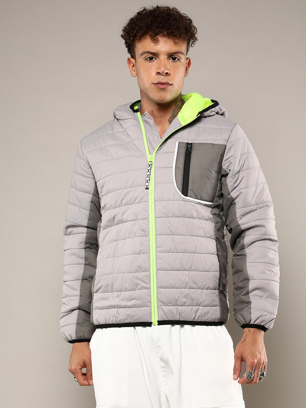 Campus Sutra Puffer Jacket With Contrast Zipper