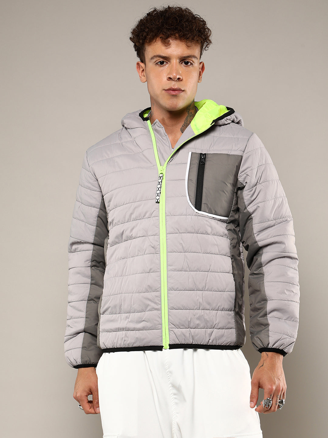 Campus Sutra Puffer Jacket With Contrast Zipper