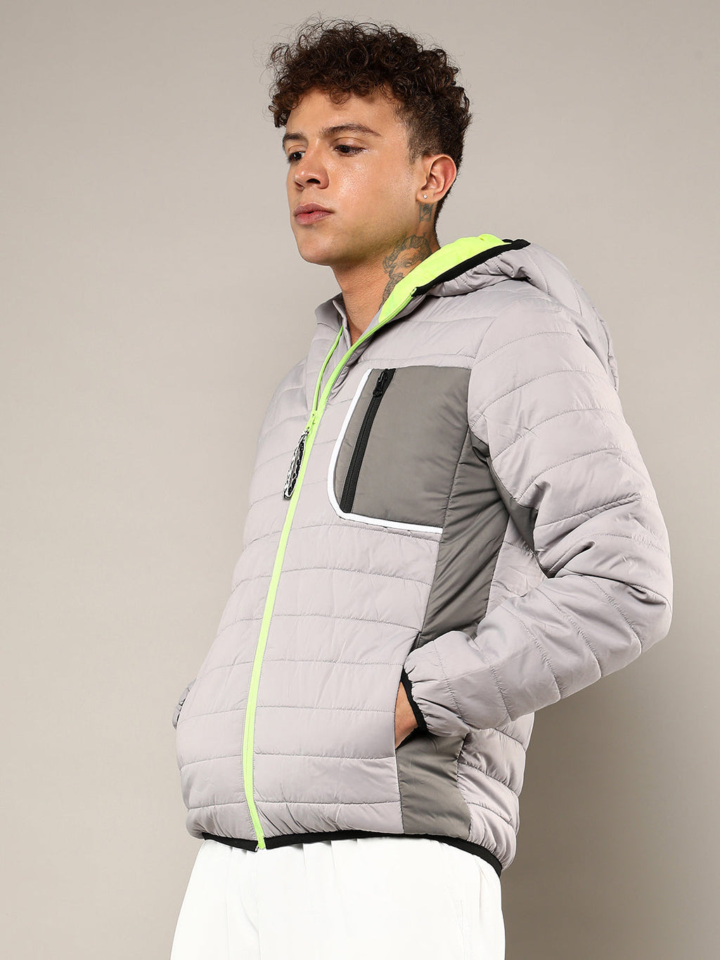 Campus Sutra Puffer Jacket With Contrast Zipper