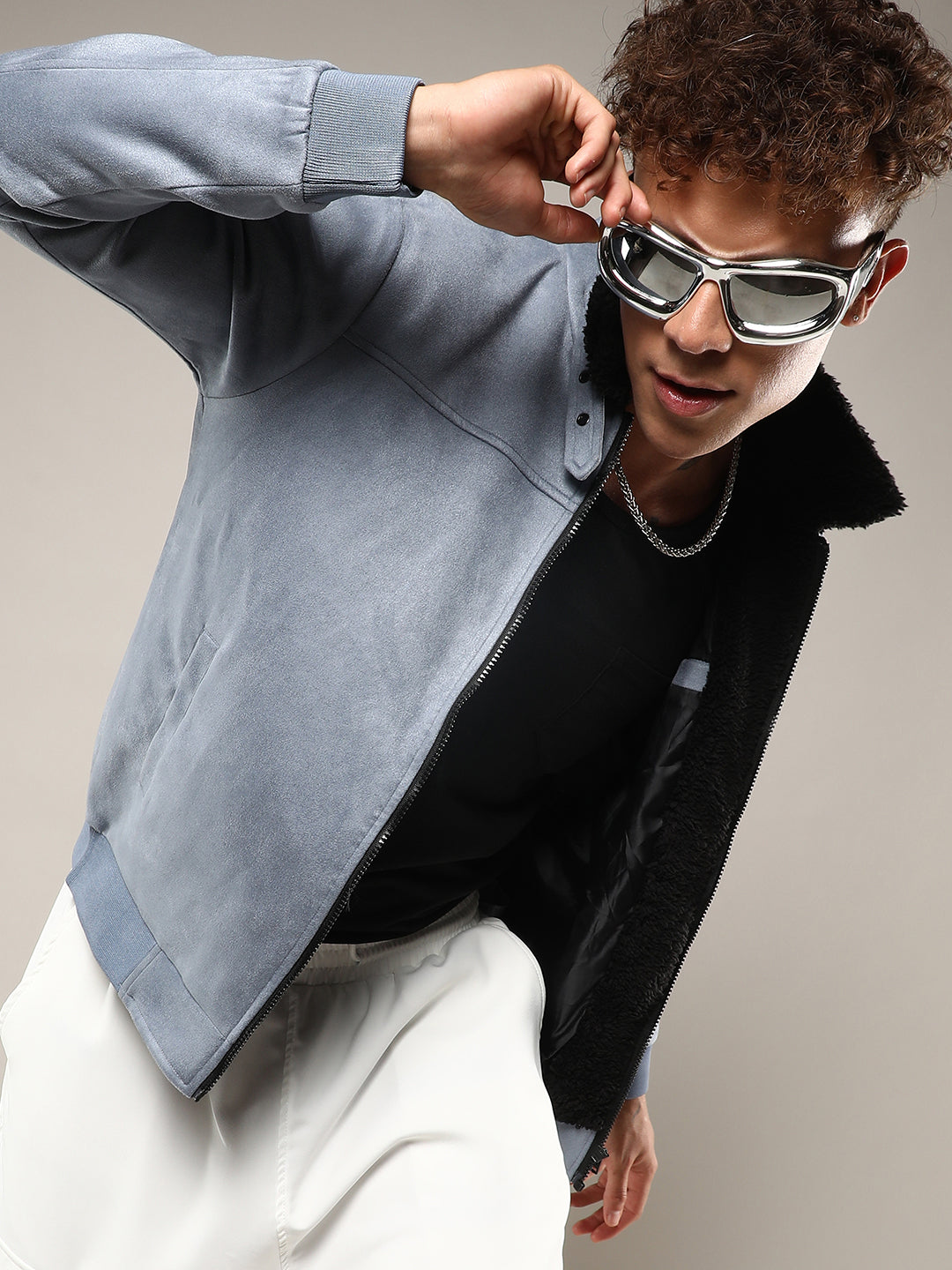 Campus Sutra Zip-Front Jacket With Fleece Detail