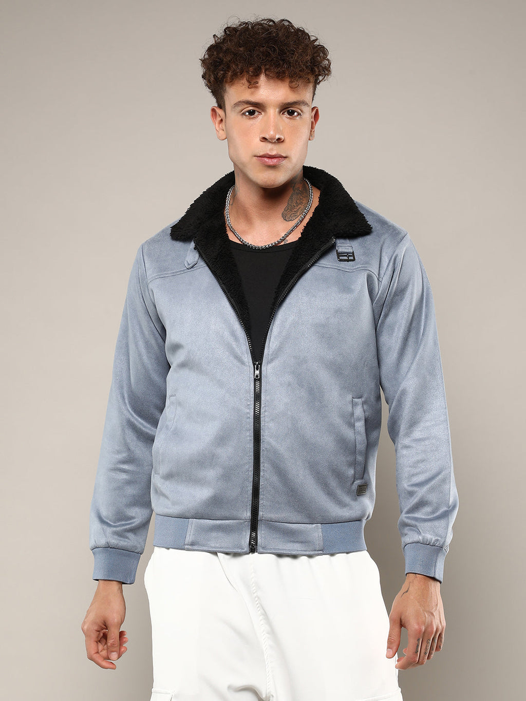Campus Sutra Zip-Front Jacket With Fleece Detail